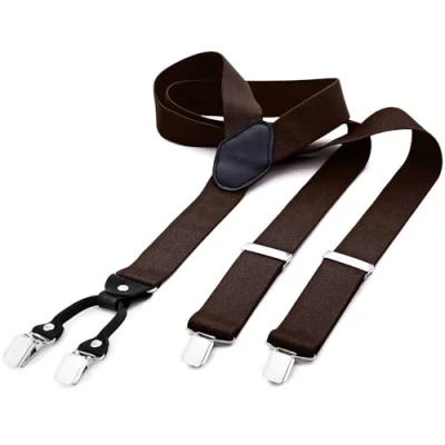 Abbildung von DonDon Hosenträger Herren breit 3,5 cm mit 4 Clips extra stark in Y Form elastisch und längenverstellbar, Bordeaux Dunkelrot