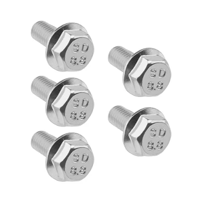 Abbildung von 5 Stück Linksgewindebolzen M8 X 18 Mm Vollgewinde Sechskantflanschschrauben aus Kohlenstoffstahl für Bohrfutter, Handbohrmaschine, Schneidemaschine, Silber