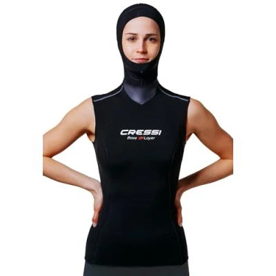 Abbildung von Cressi Base Layer Hood Vest Lady 2.5/5mm Unteranzug mit eingebauter Kapuzenfrau, Schwarz
