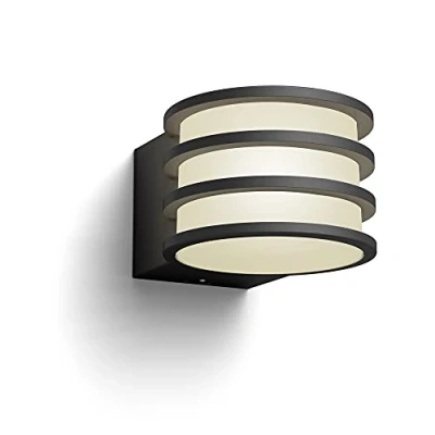 Abbildung von Philips Hue White Lucca Wandlleuchte für den Aussenbereich Anthrazit 806lm, dimmbar, warmweißes Licht, steuerbar via App, kompatibel mit Amazon Alexa (Echo, Echo Dot), 17 x 21.5 12.9 cm