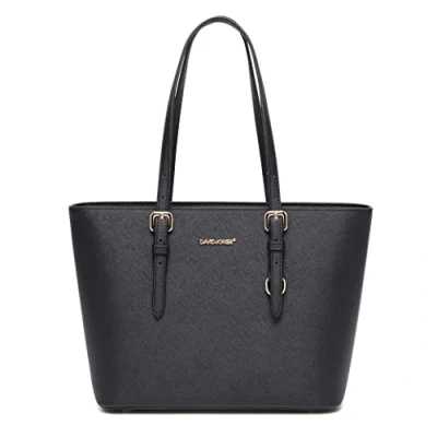 Abbildung von David Jones Damen Shopper Handtasche Frau Henkeltasche Mittlere Große Tote PU Leder Tasche Schultertasche Büro Schule Einkauf Shopping Bag Aktentasche Arbeitstasche Elegant Alltags Schwarz