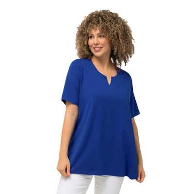 Abbildung von Ulla Popken Damen, A Linie, Tunika Ausschnitt, Halbarm T Shirt, Kobaltblau, 46 48
