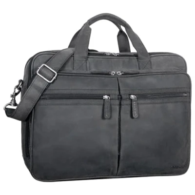 Abbildung von STILORD &#039;Gigantus&#039; XXL Aktentasche Leder Laptoptasche 17,3 Zoll bis 19 Sehr Große Umhängetasche Arbeitstasche Bürotasche Businesstasche Echtleder für Damen u. Herren, Farbe:anthrazit