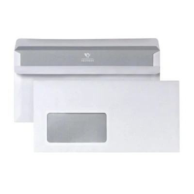 Abbildung von POSTHORN Briefumschlag DIN lang (1000 Stück), selbstklebender mit Fenster, weiße Briefumschläge grauem Innendruck für Sichtschutz, 110 x 220 mm, 75g/m²