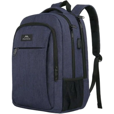 Abbildung von MATEIN Schulrucksack 15,6 Zoll Laptop Notebook Rucksack Backpack Schultasche für Männer mit USB Ladeanschluss Jungen Computertasche Geschenk Reisen Arbeit, Blau