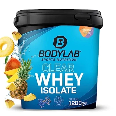 Abbildung von Bodylab24 Clear Whey Isolate 1200g Ananas Mango, Eiweiß Shake aus bis zu 96% hochwertigem Molkenprotein Isolat, erfrischend fruchtiger Drink, Protein Pulver kann den Muskelaufbau unterstützen