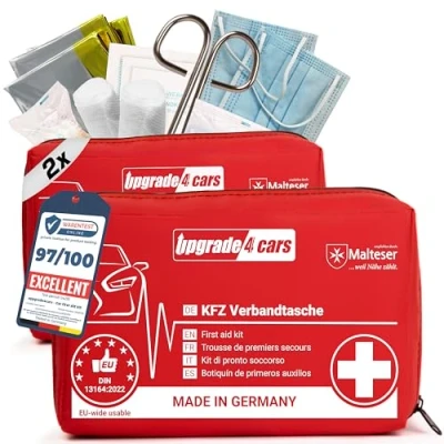 Abbildung von Upgrade4cars 2 x Auto Verbandskasten 2025 DIN 13164 Made in Germany Erste Hilfe Set Europaweit Gültig Verbandtasche auch für Zuhause &amp; Unterwegs