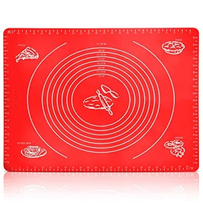 Abbildung von Belmalia XXL Teigmatte aus Silikon, Backmatte 50x40cm für Pizza, Teig, Fondant in Rot