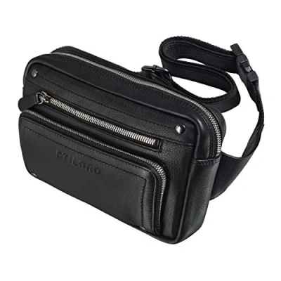 Abbildung von STILORD &#039;Lou&#039; Gürteltasche Hüfttasche Leder Vintage Bauchtasche für Herren Damen Kinder Cross Body Belt Bag Jogging Festival Urlaub Handy Echt Leder, Farbe:schwarz