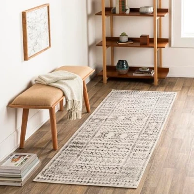 Abbildung von Surya Tokyo Teppich Läufer Wohnzimmer, Esszimmer, Flur Moderne Boho Geometrisches Muster Weicher Skandinavisch Anthrazit, Schwarz, Grau 80x220cm