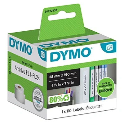 Abbildung von DYMO Original LabelWriter Ordner Etiketten 38 mm x 190 Rolle mit 110 leicht ablösbaren Etikettenband selbstklebend für Etikettendrucker und Beschriftungsgerät
