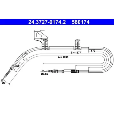 Abbildung von ATE 24.3727 0174.2 Handbremsseil 1890 VOLKSWAGEN: Passat B5 GP Estate, Saloon