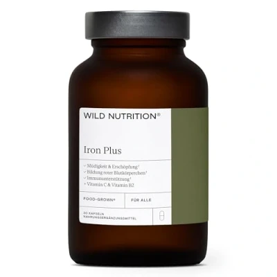 Abbildung von Wild Nutrition Food Grown Iron Plus Sanftes Eisenpräparat zur Unterstützung der Immunität und Verringerung von Müdigkeit Eisen Vitamin C Tabletten Erhöhung Absorption 30 Kapseln