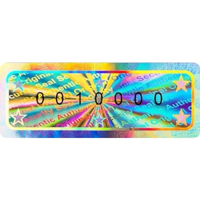 Abbildung von 70 Stk 3D Hologramm Siegel mit Seriennummer 50 * 18mm silber glänzend Sicherheitssiegel, Qualitätssiegel, Sicherheitsetiketten, selbstklebendes Etikett, Klebesiegel