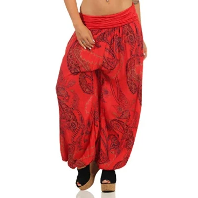 Abbildung von Malito Damen Aladinhose mit Print Haremshose zum Tanzen Pumphose Chillen Freizeithose Pluderhose 7185 (rot)