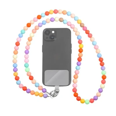 Abbildung von GD GOOD.designs Handykette mit bunten Perlen (pastell) Universal Umhängeband inkl. Patch für jede Handy Hülle Handyband zum Umhängen (Länge 130cm)