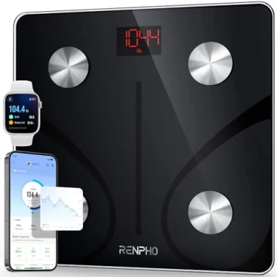 Abbildung von RENPHO Körperfettwaage mit App, Ultra Precision Waage Körperfett und Muskelmasse, Personenwaage Körperfettanalyse, Personen 13 Messwerten, BMI, körperanalysewaage, Weiß