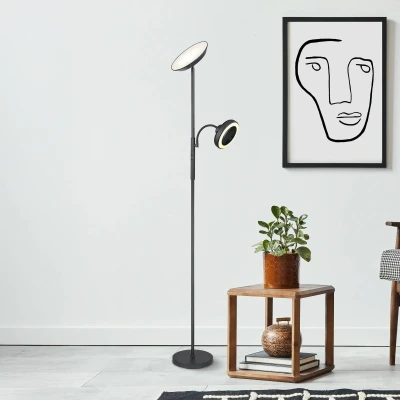 Abbildung von GLOBO LIGHTING Deckenfluter »DAVYD Stehlampe mit Leselicht und Ventilator«, Leuchtmittel LED Modul fest integriert, Metall schwarz matt, Ventilatorfunktion, CCT, dimmbar