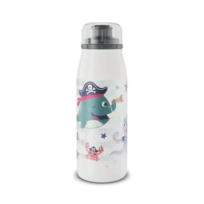 Abbildung von alfi KIDS ISO BOTTLE 350ml, Piraten, Isoliertrinkflasche Kinder Edelstahl, absolut dichter Drehverschluss, hält 12 Std. heiß, 24 kalt, Trinkflasche für Kohlensäure, BPA frei