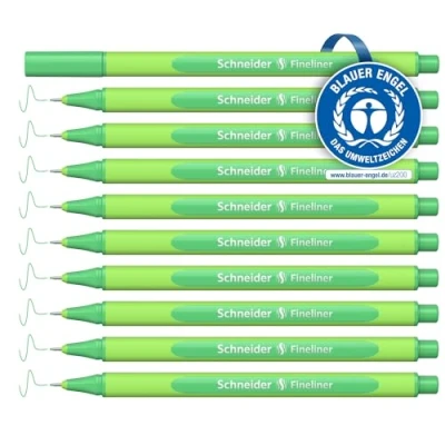Abbildung von Schneider Line Up Fineliner (Strichstärke 0,4 mm, aus biobasiertem Kunststoff, ausgezeichnet mit Der blaue Engel) 10 Stück, highland green