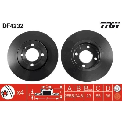 Abbildung von TRW DF4232 Bremsscheibe 256 25 4 100 Belüftet lackiert VOLKSWAGEN: Polo III Hatchback, Lupo / 3L