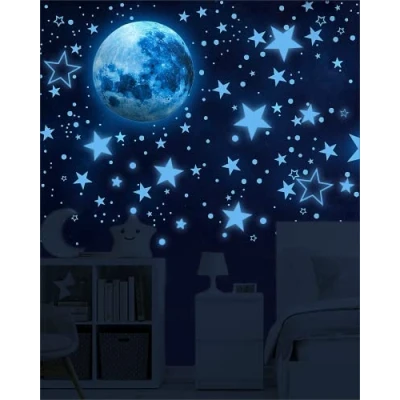 Abbildung von Noa Home Deco Leuchtende Aufkleber, 1049 Stück, Dunkeln Sterne, Selbstklebende Aufkleber für Kinder, Fluoreszierende die Deckendekoration von Kinderzimmern, Blau