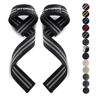 Abbildung von Fitgriff® Zughilfen (gepolstert) für Krafttraining, Bodybuilding, Fitness Kreuzheben Gurte Lifting Straps Frauen und Männer (Black/Grey)