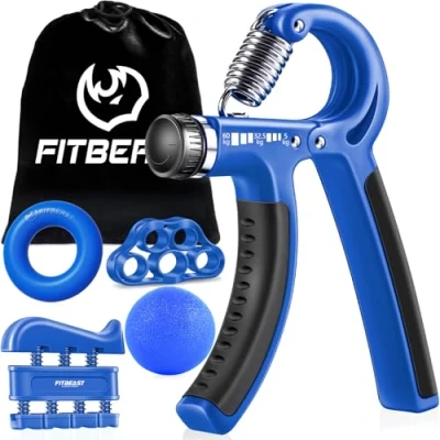 Abbildung von FitBeast Handtrainer Fingertrainer, Griffkraft Trainer Trainingsset 5er Pack, Verstellbarer Grip Trainer, Finger Trainingsgerät, Handgelenk Trainingsring &amp; Stressabbau Griffkugel, Navy Blau