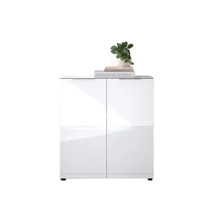 Abbildung von Kommode SANTORIN weiß mit Glasfront, Schrank Korpus in Oberboden Glas viel Stauraum für Ihren Wohnbereich 90 x 99 40 cm (B/H/T)