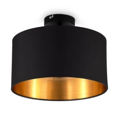 Abbildung von B.K.Licht Deckenlampe mit Lampenschirm aus Stoff, E27 Fassung, max. 60 Watt, Deckenleuchte, Lampe, Wohnzimmerlampe, Schlafzimmerlampe, Küchenlampe, Deckenbeleuchtung, Retro, 30x24 cm, Schwarz Gold