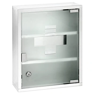 Abbildung von WENKO Medikamentenschrank Edelstahl, Arzneischrank zur sicheren Medikamenten Aufbewahrung, Satiniertes Sicherheitsglas, 30 x 12 40 cm