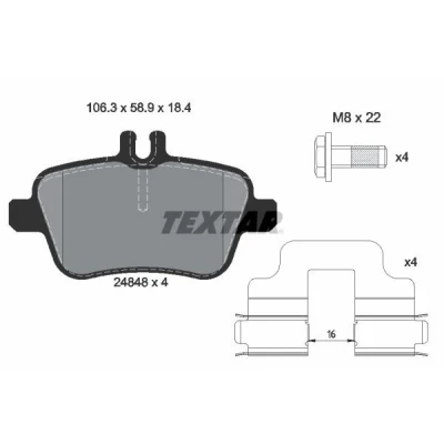 Abbildung von TEXTAR 2484803 Bremsbelagsatz für Verschleißwarnanzeiger vorbereitet mit Bremssattelschrauben Zubehör MERCEDES BENZ: A Class, B CLA Estate