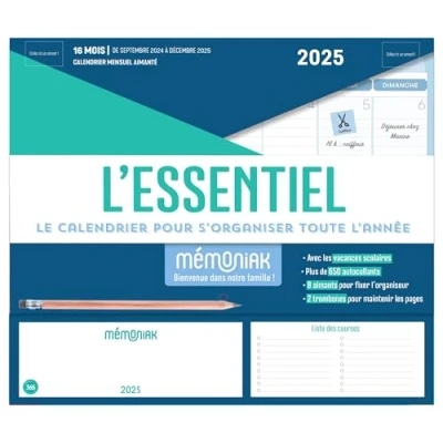 Abbildung von Mini organiseur L&#039;Essentiel Mémoniak, calendrier mensuel (sept. 2024 déc. 2025): Le pour s&#039;organiser toute l&#039;année, Avec 1 crayon