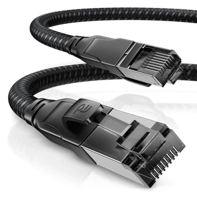Abbildung von CSL Cat 8.1 Netzwerkkabel 40 Gbits 10m Baumwollmantel Black Series LAN Kabel Patchkabel RJ45 8 Gigabit Ethernet Cable 40000 Mbits S/FTP PIMF Schirmung kompatibel zu 6 7