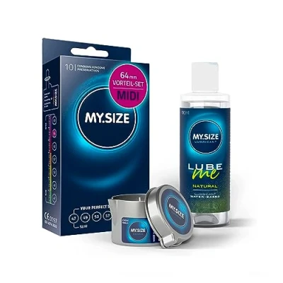 Abbildung von MY.SIZE Vorteilspack Kondome 64mm, 10er Pack + Natural Gleitgel 100ml Massagekerze