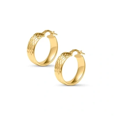 Abbildung von Amberta Damen 925 Sterling Silber Dicke Ohrringe: Gold Gehämmerte Ohrringe 15 mm