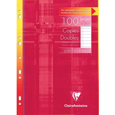 Abbildung von Clairefontaine 4725C Packung, mit 100 Seiten Klausurbogen (Doppelblätter) DIN A4, 21x29,7cm, 9 fach gelocht, 90g, liniert Rand, Weiß, 1 Pack