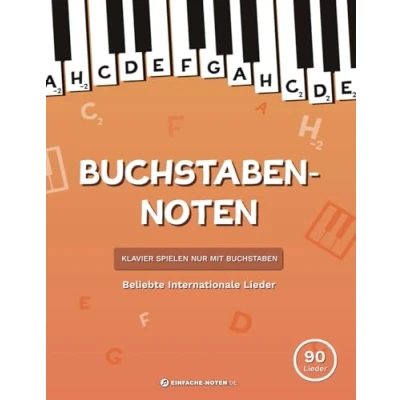 Abbildung von Buchstaben Noten: Beliebte Internationale Lieder: Klavier spielen nur mit Buchstaben.