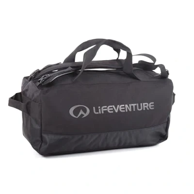 Abbildung von Lifeventure Expedition Cargo Duffle Bag 50 Liter Fassungsvermögen mit abnehmbaren Rucksackgurten, Schwarz, l, Rucksackgurten geeignet für Handgepäck