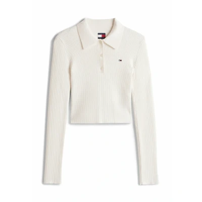 Abbildung von Tommy Jeans LONG Sleeve SLIM Langarmshirt, Damen, Größe: Large, Off white