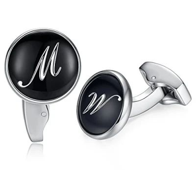 Abbildung von HONEY BEAR Briefe Initialen Buchstabe manschettenknöpfe Herren Edelstahl Hochzeit Cufflinks Manschettenknopf Schwarz (M)