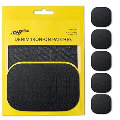 Abbildung von ZEFFFKA Jean Flicken zum Aufbügeln für Innen und Außen Stärkster Kleber 100% Baumwolle Verschiedene schwarz Farben Reparatur Dekorationsset 10 Stück Größe 4 1/4&quot; by 3 3/4&quot; (9.8 cm x 10.8 cm)