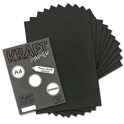 Abbildung von 25 Blatt Vintage Kraftpapier in Schwarz DIN A4 120g schwarzes Recycling Papier, komplett ökologischer Brief Bogen Briefpapier UmWelt by GUSTAV NEUSER