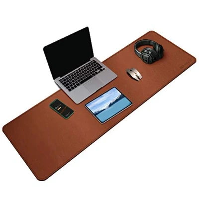 Abbildung von ZORESYN PU Leder Office Mauspad Tischschoner Schreibmatte 3XL lange Gaming Mauspad, Schreibtischunterlage,ideal für Büro und Zuhause (Braun, 140x40CM)