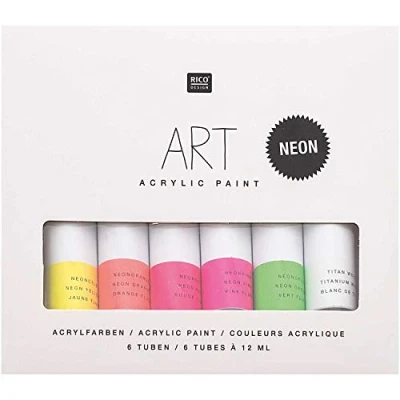Abbildung von Rico Design Art Künstler Acrylfarben Set Neon 6 Farben je 12 ml Tuben Malfarbe für Anfänger, Profikünstler, Kinder &amp; Erwachsene