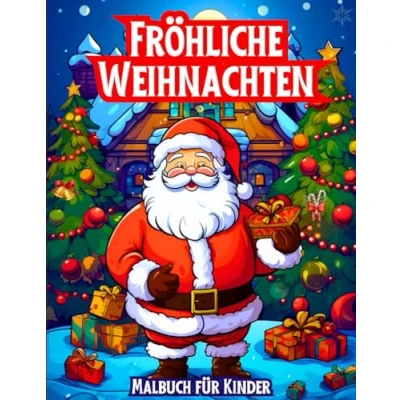 Abbildung von Fröhliche Weihnachten Malbuch für Kinder: 50 Lustige, Großformatige Weihnachtsmotive mit Weihnachtsmann, Schneemännern, Niedlichen Figuren, Dekorationen und Winterszenen