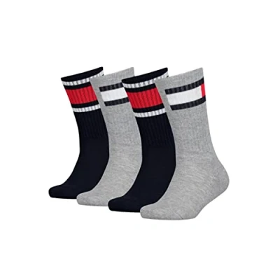 Abbildung von Tommy Hilfiger KIDS FLAG 4 PACK Unisex Socken für Kinder, Größe: 35 38, Middle grey melange/navy