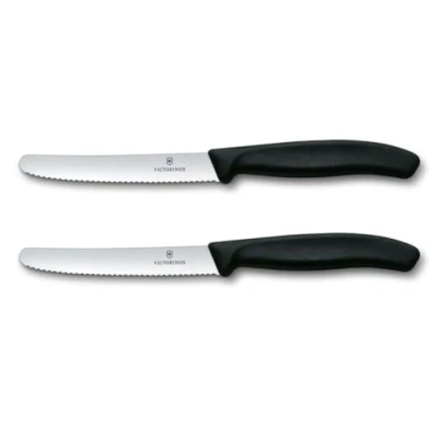 Abbildung von Victorinox Swiss Classic, Frühstücksmesser, Brötchenmesser Set 2teilig, Scharfe Klinge, Wellenschliff, 11 cm, Rostfreier Stahl, Schwarz