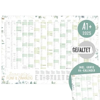Abbildung von Häfft® XXL Wandkalender 2025 groß A1+ (63 x 89 cm) &quot;Blattgold&quot; 15 Monate Nov 2024 Jan 2026 + gratis A4 Jahresplaner, Wandplaner Jahreskalender gefalzt nachhaltig &amp; klimafreundlich