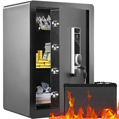 Abbildung von VEVOR Safe Tresor 2,2 Kubikfuß, Möbeltresor mit Feuerfester Geldtasche, Passwort &amp; Schlüssel Fingerabdruck Herausnehmbares Regal, Innenschrank, Wandtresor für Bargeld, Schmuck, Dokumente, Wertsache